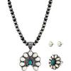 imageTOPACC Navajo Pearl Necklace Western Jewelry Set for Women Turquoise Necklace with Earrings Ring Cowgirl AccessoryATurquoise