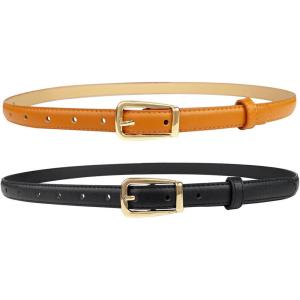 imageTOPACC 2 Pack Waist Belts for Women Fashion Skinny Belt Set for Dresses Pants Business CasualB Brown  Black