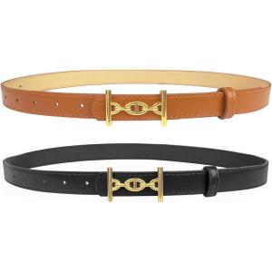 imageTOPACC 2 Pack Waist Belts for Women Fashion Skinny Belt Set for Dresses Pants Business CasualC Brown  Black