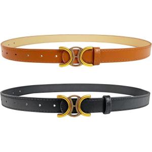 imageTOPACC 2 Pack Waist Belts for Women Fashion Skinny Belt Set for Dresses Pants Business CasualD Brown  Black