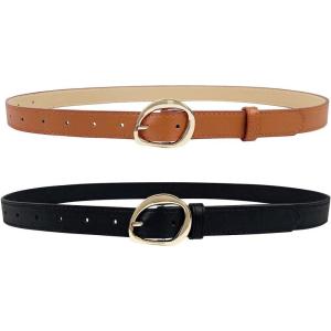 imageTOPACC 2 Pack Waist Belts for Women Fashion Skinny Belt Set for Dresses Pants Business CasualI Brown  Black