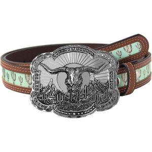 imageTOPACC Cowboy Belts for Men Women with Western Cross Buckle Cowgirl Country Belt for Jeans PantsD Brown