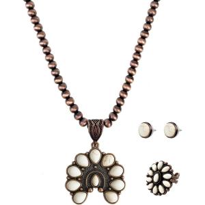 imageTOPACC Navajo Pearl Necklace Western Jewelry Set for Women Turquoise Necklace with Earrings Ring Cowgirl AccessoryAWhite