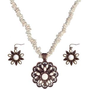 imageTOPACC Navajo Pearl Necklace Western Jewelry Set for Women Turquoise Necklace with Earrings Ring Cowgirl AccessoryBWhite
