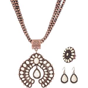 imageTOPACC Navajo Pearl Necklace Western Jewelry Set for Women Turquoise Necklace with Earrings Ring Cowgirl AccessoryCWhite