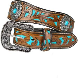 imageTOPACC Western Belts for Women Men Cowboy Cowgirl Belt for Jeans Pants Country Concert Outfit RodeoBrown  Turquoise