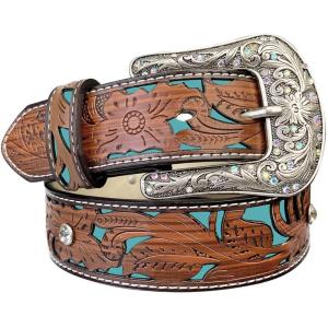 imageTOPACC Western Belts for Women Men Cowgirl Cowboy Country Belts with Buckles for Jeans Pants RodeoEturquoise