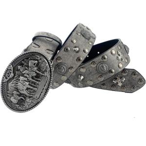 imageTOPACC Western Belts for Women Men Cowgirl Cowboy Country Belts with Buckles for Jeans Pants RodeoNsilver