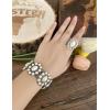 imageTOPACC White Turquoise Bracelets with Ring Western Cowgirl Stretch Bracelet for Women Boho Jewelry Set for Western OutfitAWithe Silver