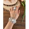 imageTOPACC White Turquoise Bracelets with Ring Western Cowgirl Stretch Bracelet for Women Boho Jewelry Set for Western OutfitBWhite Silver
