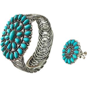 imageTOPACC Turquoise Cuff Bracelet for Women with Turquoise Ring Western Cowgirl Bracelet Bohemian Jewelry Set for Western OutfitCTurquoise Silver