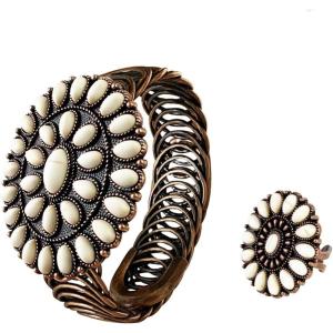 imageTOPACC Turquoise Cuff Bracelet for Women with Turquoise Ring Western Cowgirl Bracelet Bohemian Jewelry Set for Western OutfitCWhite Bronze
