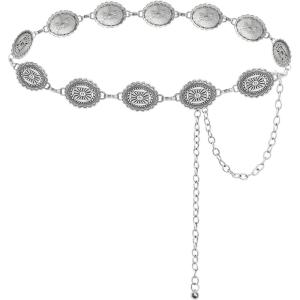 imageTOPACC Western Chain belt for Women Metal Concho Belt Cowgirl Chain BeltBsilver