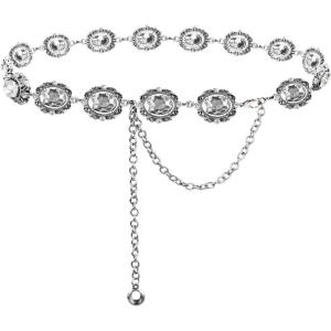 imageTOPACC Western Chain belt for Women Metal Concho Belt Cowgirl Chain BeltDsilver