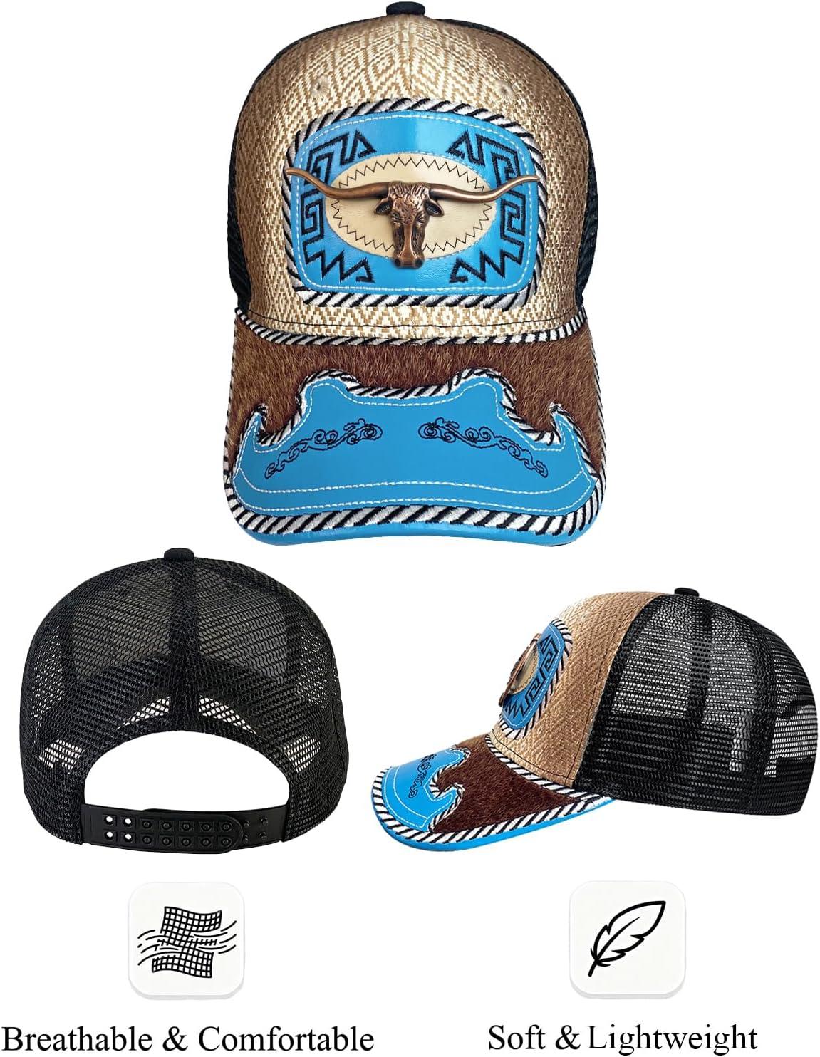 imageTOPACC Western Cowboy Trucker Hat for Women Horse Vintage Western Country Hats Baseball Cap for Cowgirl OutfitB Blue