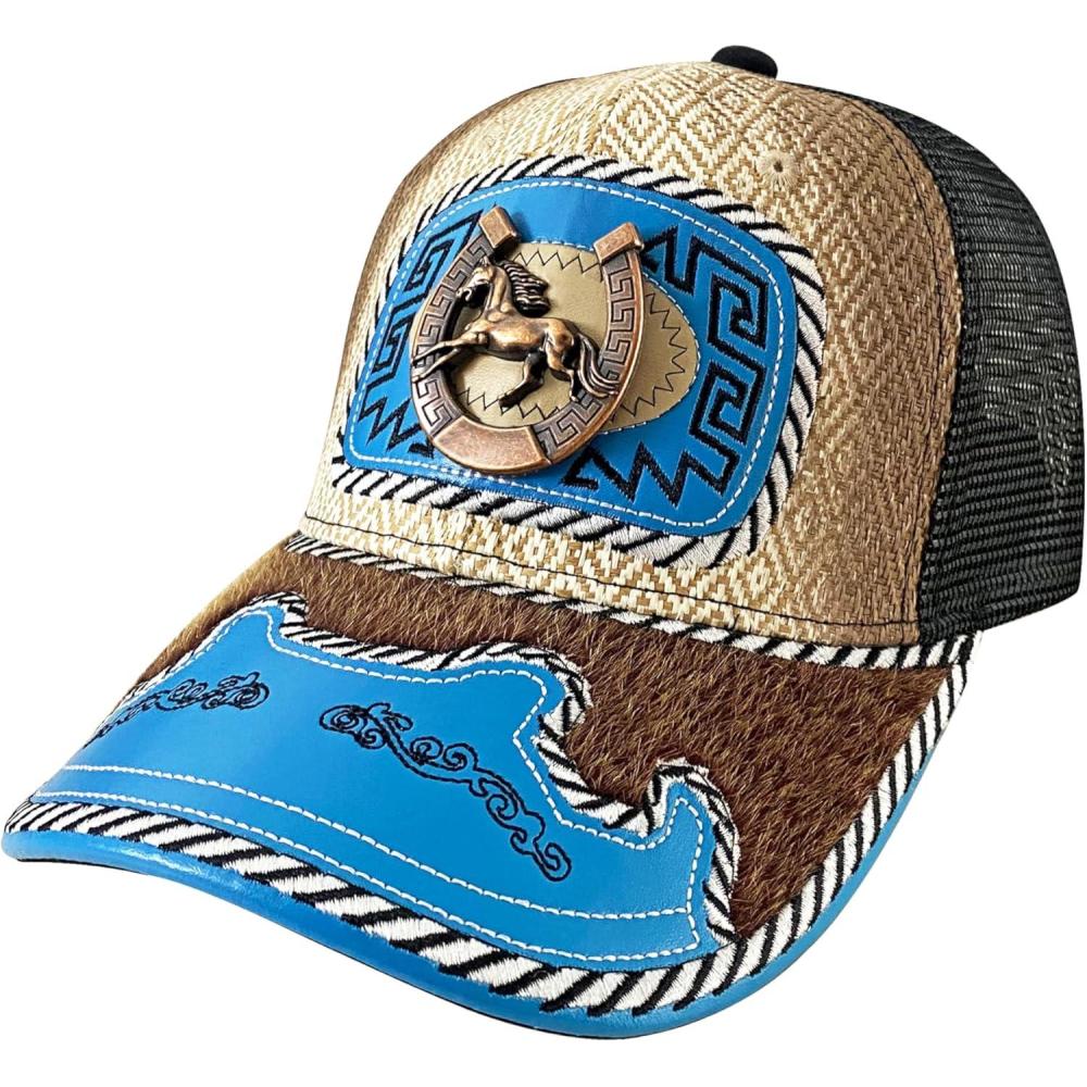 imageTOPACC Western Cowboy Trucker Hat for Women Horse Vintage Western Country Hats Baseball Cap for Cowgirl OutfitA Blue