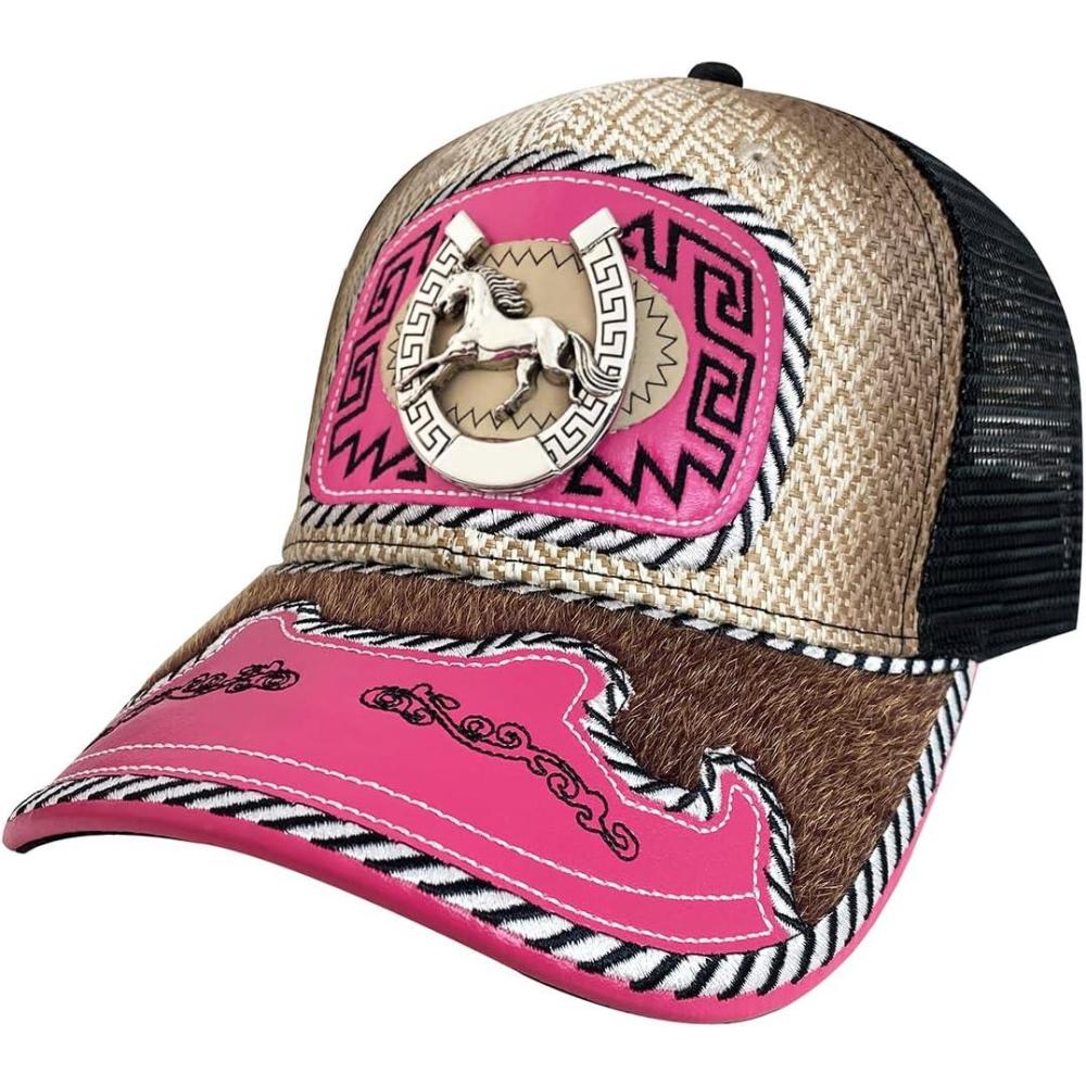 imageTOPACC Western Cowboy Trucker Hat for Women Horse Vintage Western Country Hats Baseball Cap for Cowgirl OutfitC Pink