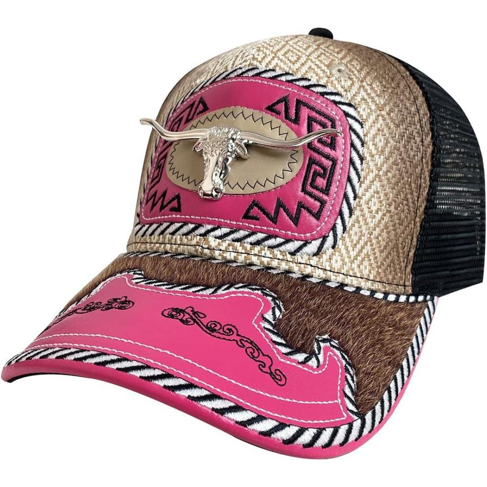 imageTOPACC Western Cowboy Trucker Hat for Women Horse Vintage Western Country Hats Baseball Cap for Cowgirl OutfitD Pink