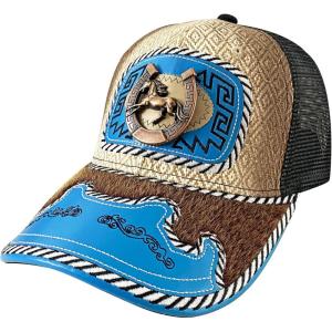 imageTOPACC Western Cowboy Trucker Hat for Women Horse Vintage Western Country Hats Baseball Cap for Cowgirl OutfitA Blue