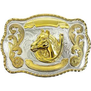 imageTOPACC Western Belt Buckle for Men Women Novelty Rodeo Cowgirl Cowboy Belt Buckle for Western Gift Fit 15 InchesF Silver Gold