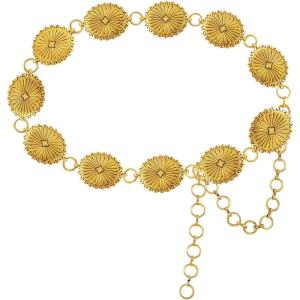 imageTOPACC Western Metal Concho Belt for Women Cowgirl Chain Belts for Dresses Jeans Country Concert OutfitYellow Gold67