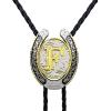 imageTOPACC Native American Bolo Tie for Men Women Gold Western Bolo Tie Initial Letter A To Z Vintage Cowboy NecklaceF