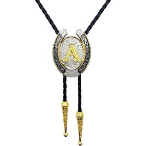 imageTOPACC Native American Bolo Tie for Men Women Gold Western Bolo Tie Initial Letter A To Z Vintage Cowboy NecklaceA