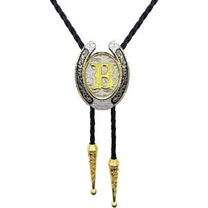 imageTOPACC Native American Bolo Tie for Men Women Gold Western Bolo Tie Initial Letter A To Z Vintage Cowboy NecklaceB