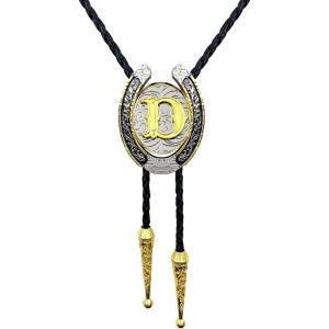 imageTOPACC Native American Bolo Tie for Men Women Gold Western Bolo Tie Initial Letter A To Z Vintage Cowboy NecklaceD