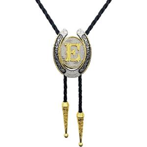imageTOPACC Native American Bolo Tie for Men Women Gold Western Bolo Tie Initial Letter A To Z Vintage Cowboy NecklaceE