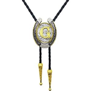 imageTOPACC Native American Bolo Tie for Men Women Gold Western Bolo Tie Initial Letter A To Z Vintage Cowboy NecklaceG