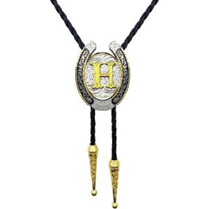 imageTOPACC Native American Bolo Tie for Men Women Gold Western Bolo Tie Initial Letter A To Z Vintage Cowboy NecklaceH