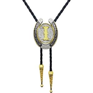 imageTOPACC Native American Bolo Tie for Men Women Gold Western Bolo Tie Initial Letter A To Z Vintage Cowboy NecklaceI