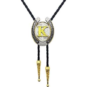 imageTOPACC Native American Bolo Tie for Men Women Gold Western Bolo Tie Initial Letter A To Z Vintage Cowboy NecklaceK
