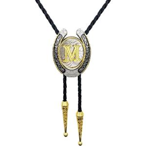 imageTOPACC Native American Bolo Tie for Men Women Gold Western Bolo Tie Initial Letter A To Z Vintage Cowboy NecklaceM