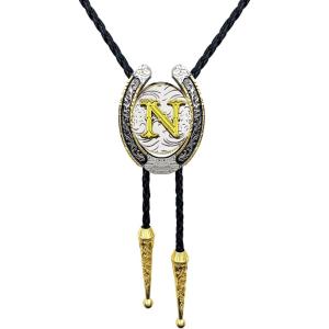 imageTOPACC Native American Bolo Tie for Men Women Gold Western Bolo Tie Initial Letter A To Z Vintage Cowboy NecklaceN