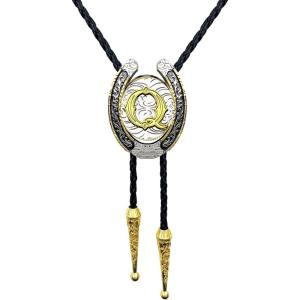 imageTOPACC Native American Bolo Tie for Men Women Gold Western Bolo Tie Initial Letter A To Z Vintage Cowboy NecklaceQ