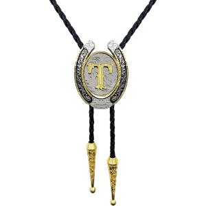 imageTOPACC Native American Bolo Tie for Men Women Gold Western Bolo Tie Initial Letter A To Z Vintage Cowboy NecklaceT