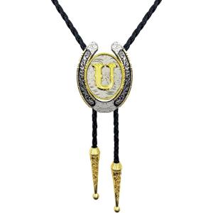 imageTOPACC Native American Bolo Tie for Men Women Gold Western Bolo Tie Initial Letter A To Z Vintage Cowboy NecklaceU