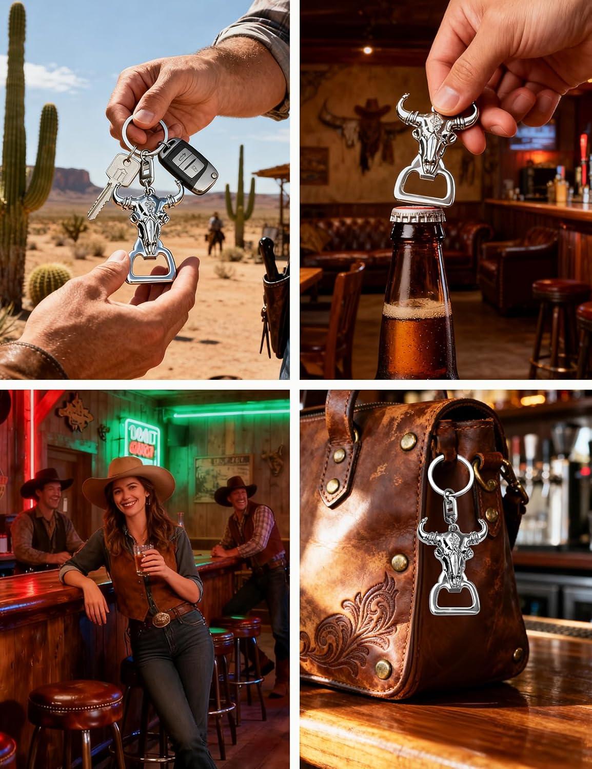 imageTOPACC Western Keychain Bottle Opener Cowboy Horse Bottle Opener Keychain Tool Vintage Key Ring for Western AccessoriesAsilver