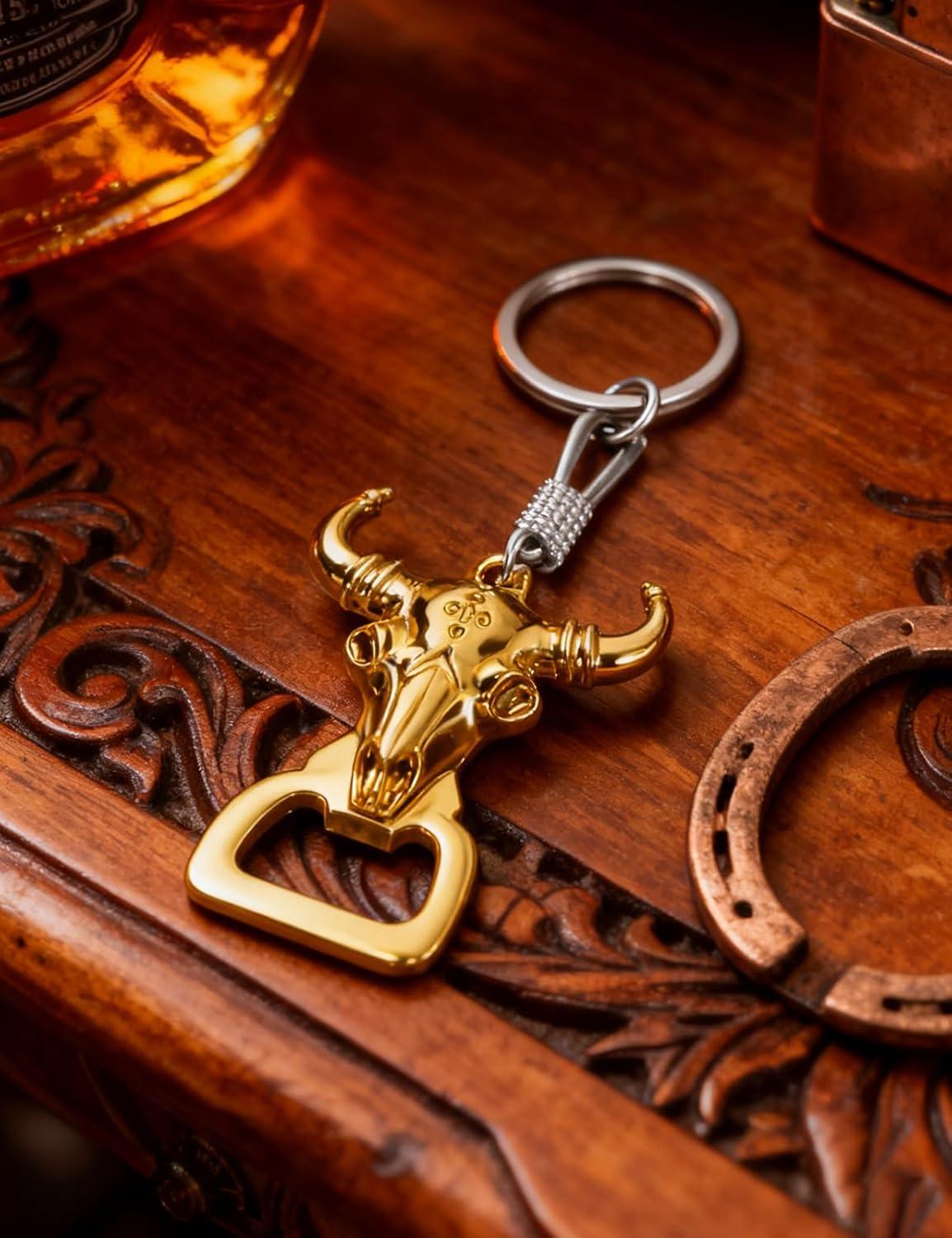 imageTOPACC Western Keychain Bottle Opener Cowboy Horse Bottle Opener Keychain Tool Vintage Key Ring for Western AccessoriesBGold