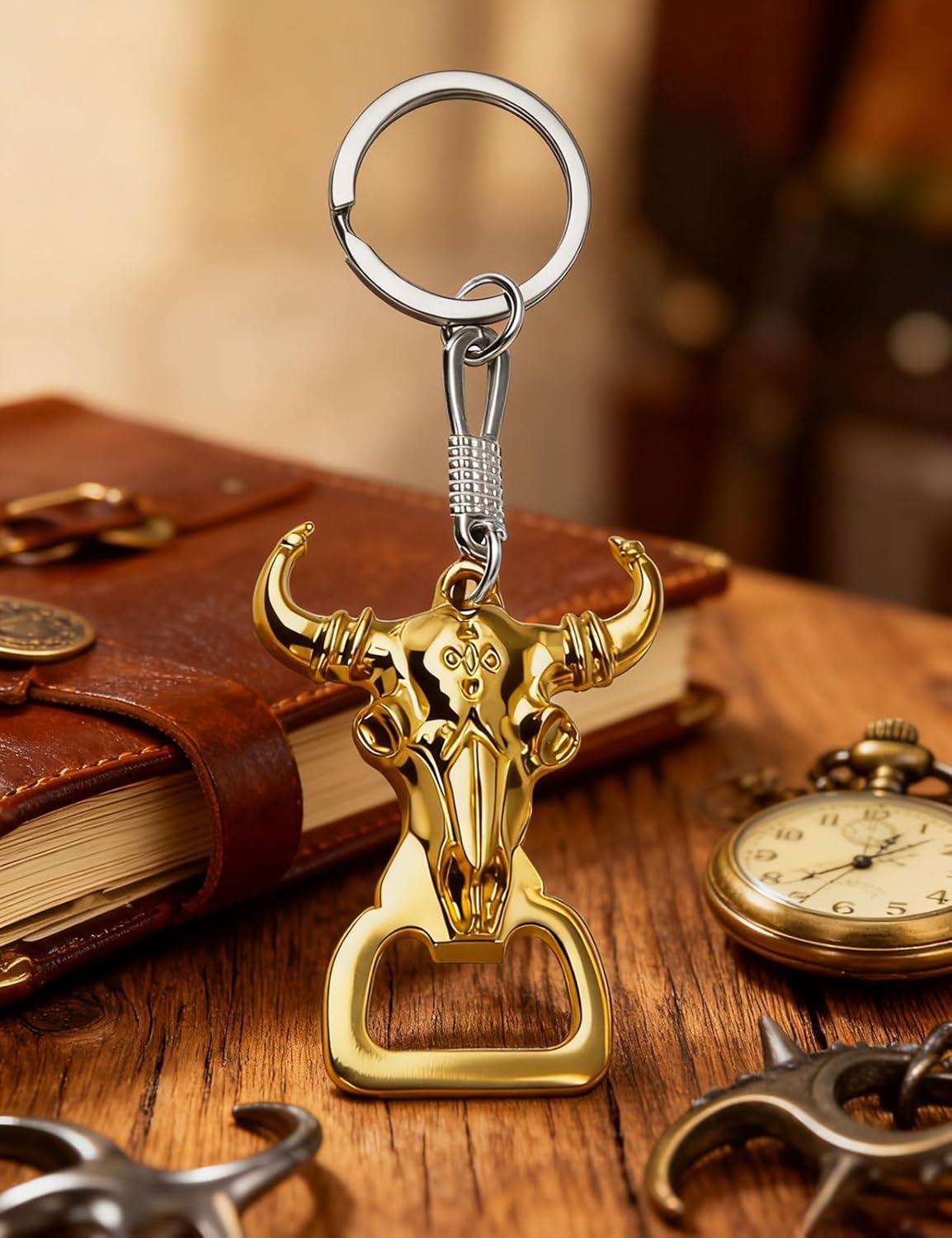 imageTOPACC Western Keychain Bottle Opener Cowboy Horse Bottle Opener Keychain Tool Vintage Key Ring for Western AccessoriesBGold