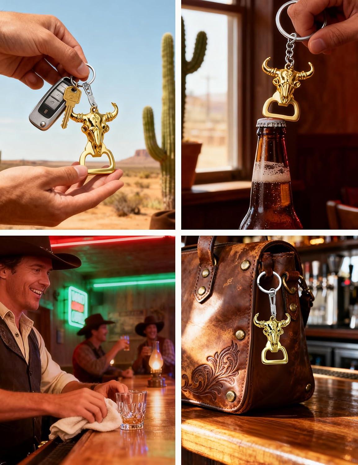 imageTOPACC Western Keychain Bottle Opener Cowboy Horse Bottle Opener Keychain Tool Vintage Key Ring for Western AccessoriesBGold