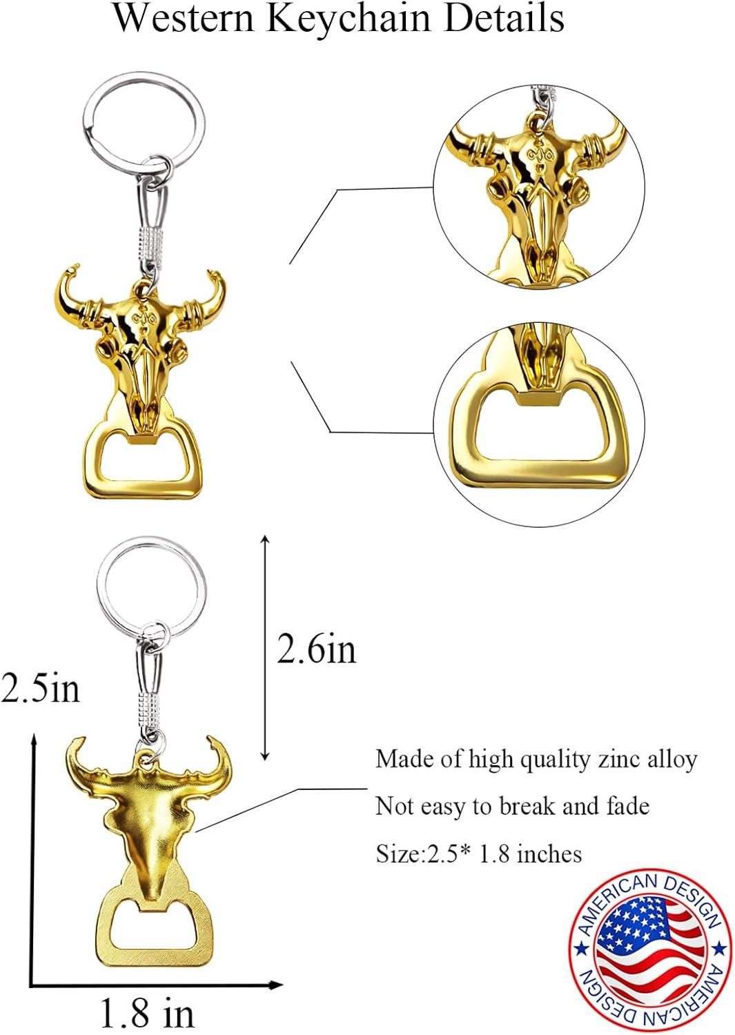imageTOPACC Western Keychain Bottle Opener Cowboy Horse Bottle Opener Keychain Tool Vintage Key Ring for Western AccessoriesBGold