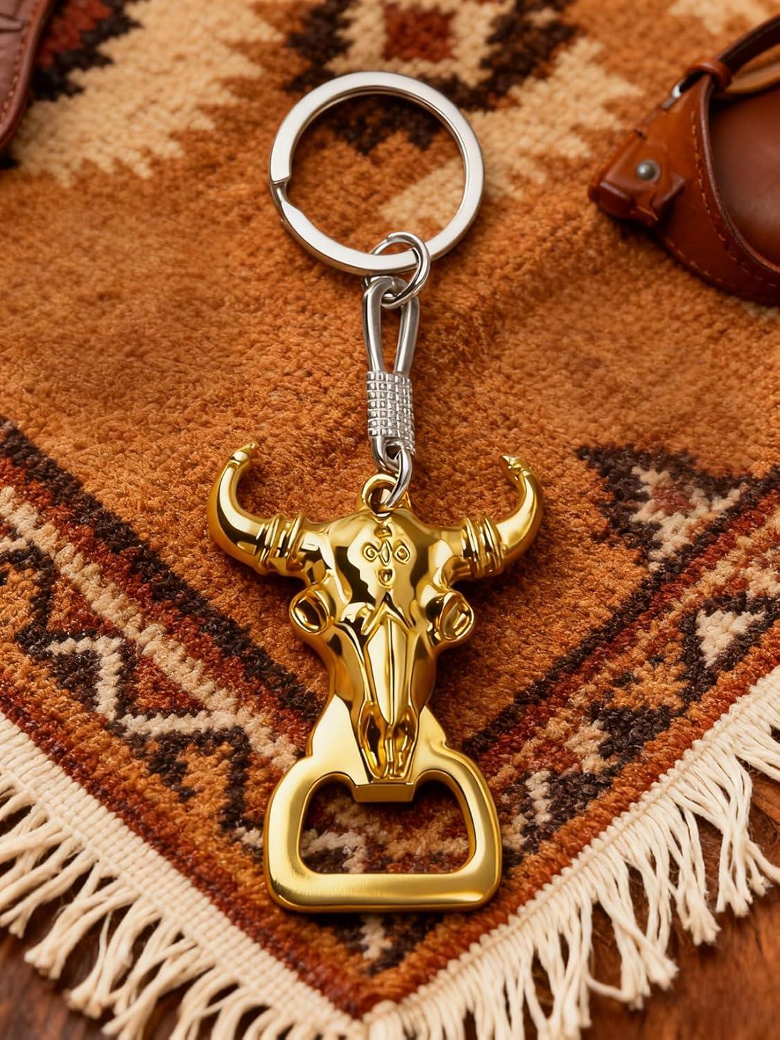 imageTOPACC Western Keychain Bottle Opener Cowboy Horse Bottle Opener Keychain Tool Vintage Key Ring for Western AccessoriesBGold