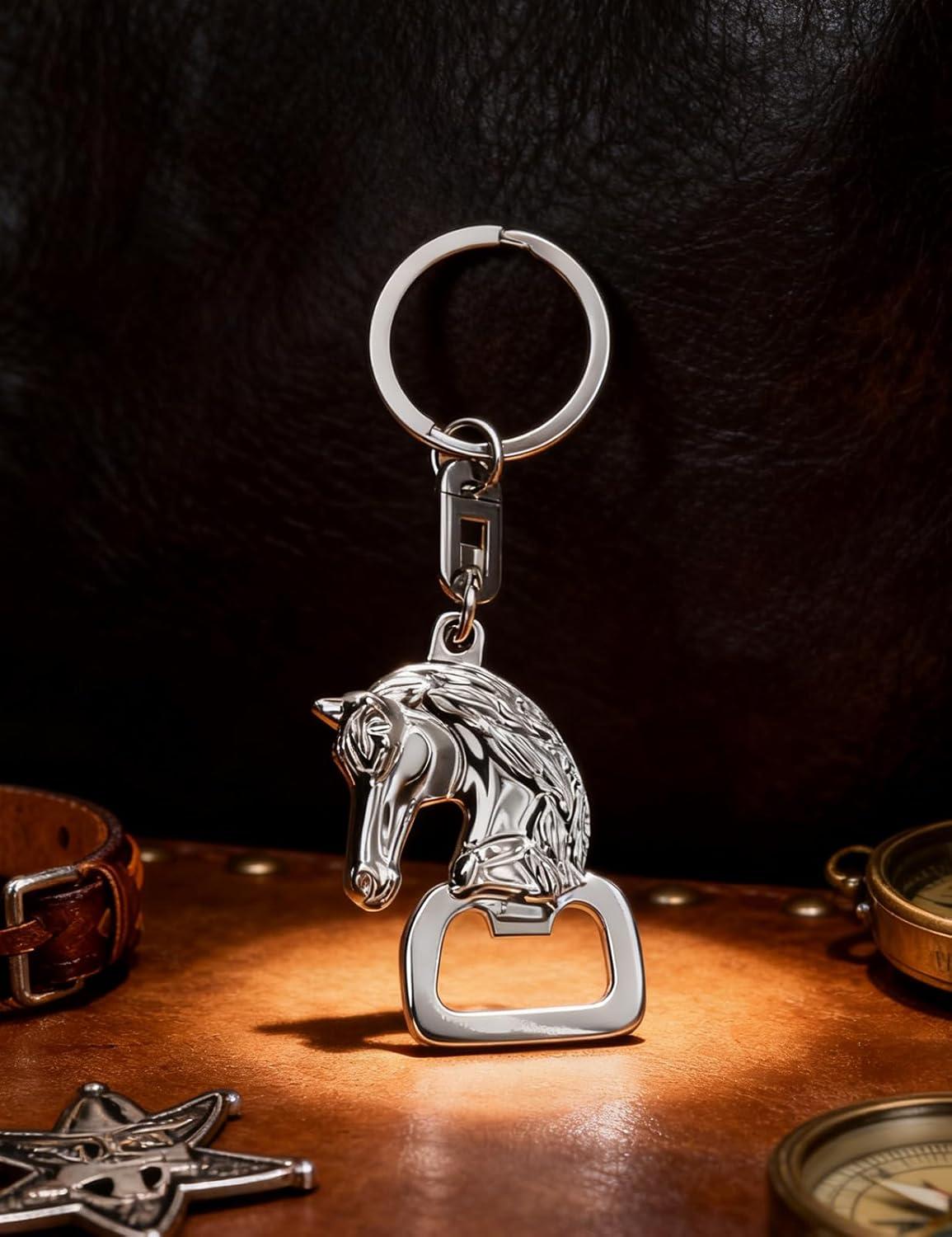 imageTOPACC Western Keychain Bottle Opener Cowboy Horse Bottle Opener Keychain Tool Vintage Key Ring for Western AccessoriesCsilver