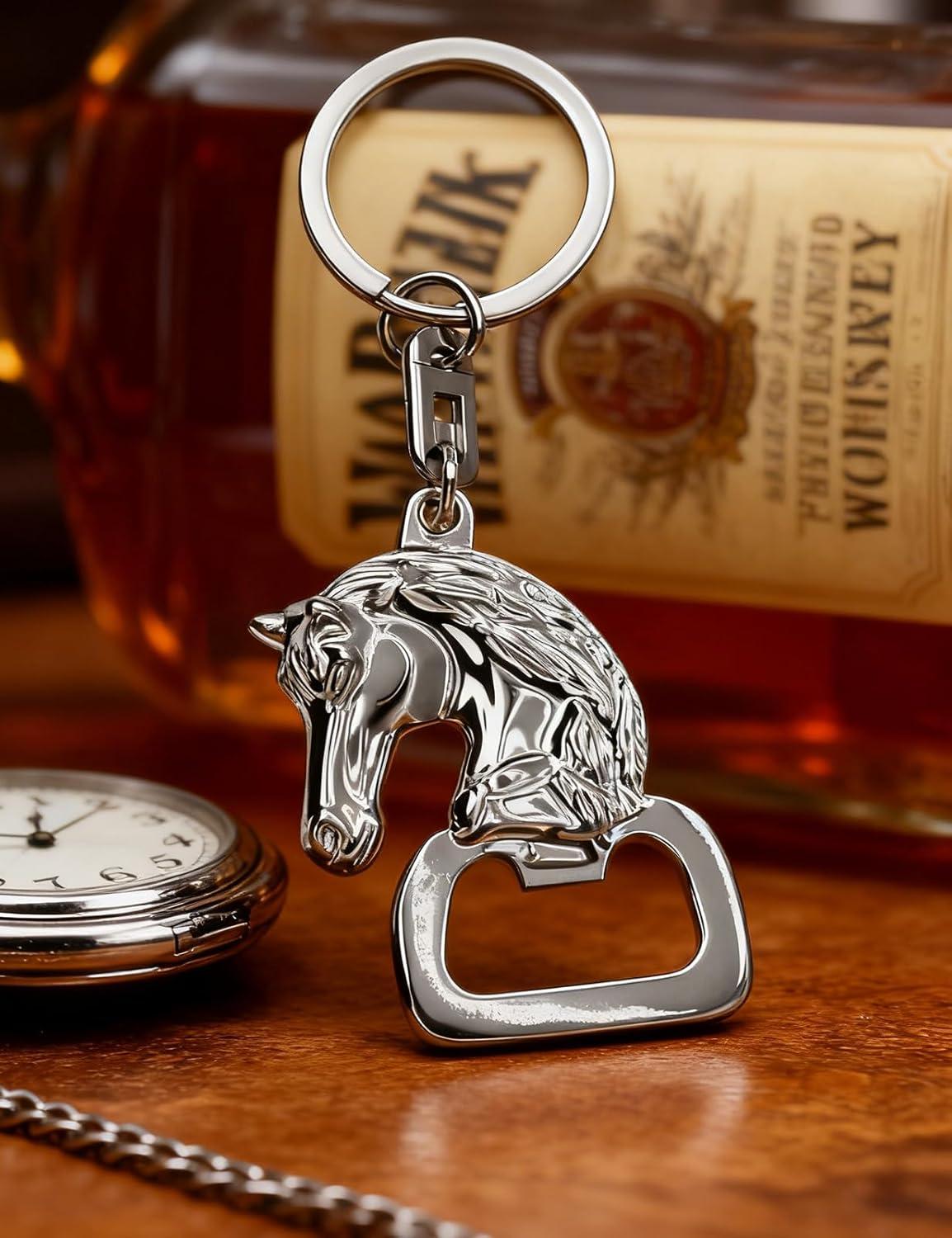 imageTOPACC Western Keychain Bottle Opener Cowboy Horse Bottle Opener Keychain Tool Vintage Key Ring for Western AccessoriesCsilver