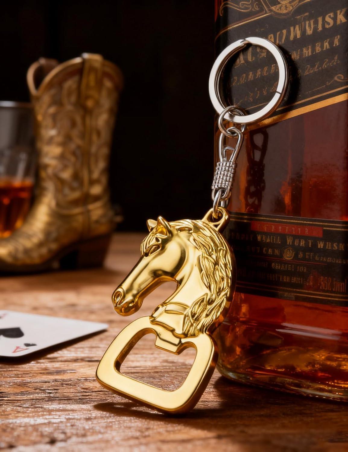 imageTOPACC Western Keychain Bottle Opener Cowboy Horse Bottle Opener Keychain Tool Vintage Key Ring for Western AccessoriesDgold