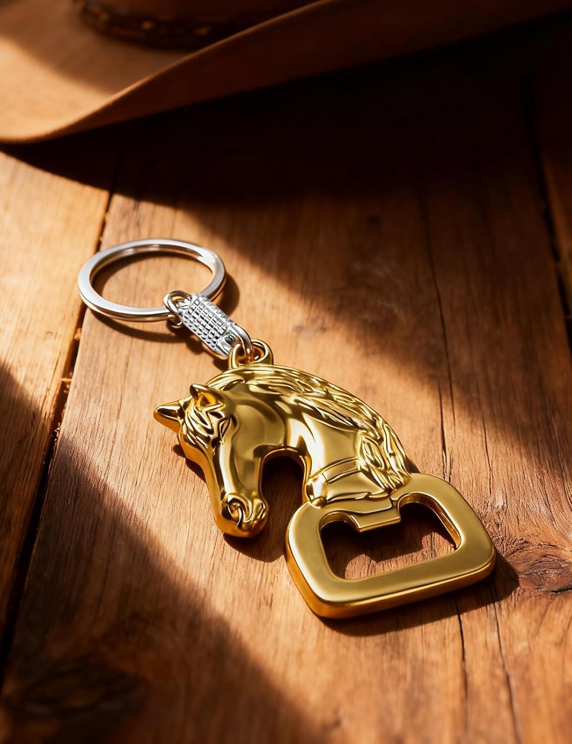 imageTOPACC Western Keychain Bottle Opener Cowboy Horse Bottle Opener Keychain Tool Vintage Key Ring for Western AccessoriesDgold