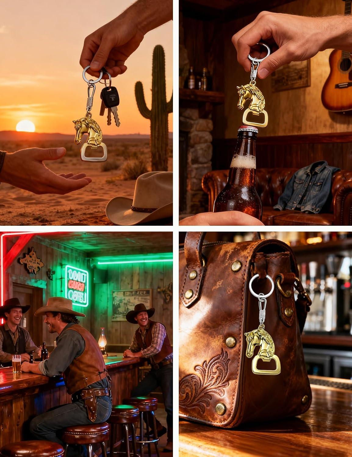 imageTOPACC Western Keychain Bottle Opener Cowboy Horse Bottle Opener Keychain Tool Vintage Key Ring for Western AccessoriesDgold